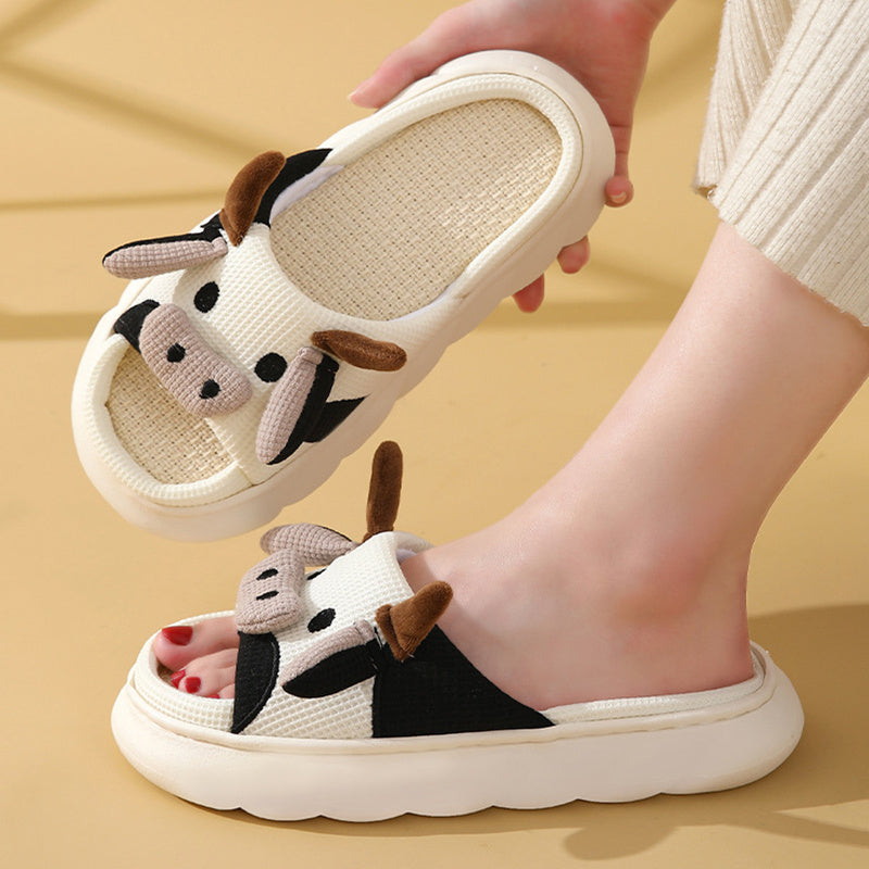 Cute Cartoon Cow Frog Slippers Linen