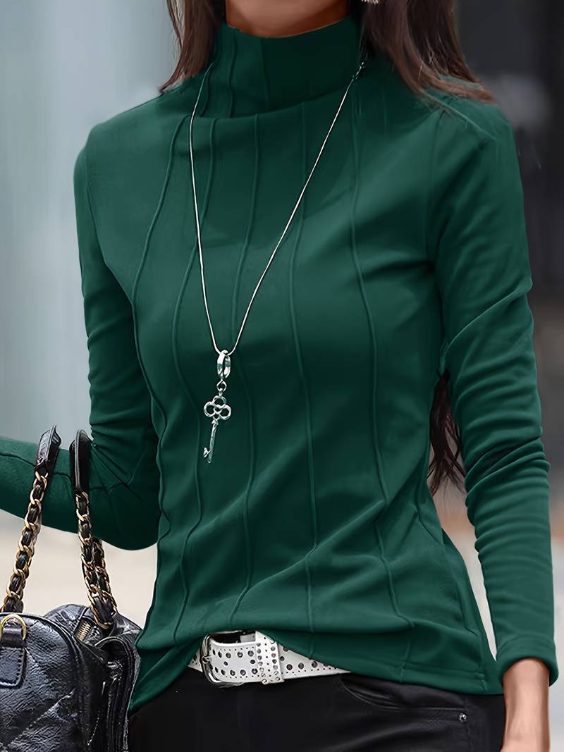 Solid Color Turtleneck Slim T-shirt