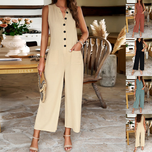Sleeveless Jumpsuit With Button Design
