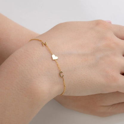 Stainless Steel Gold Color Initials Heart Bracelet Jewelry