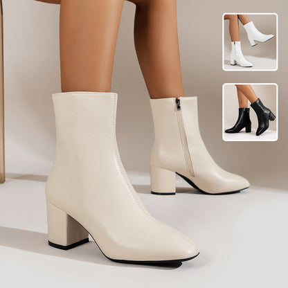 Chunky Heel Pointed Toe Boots
