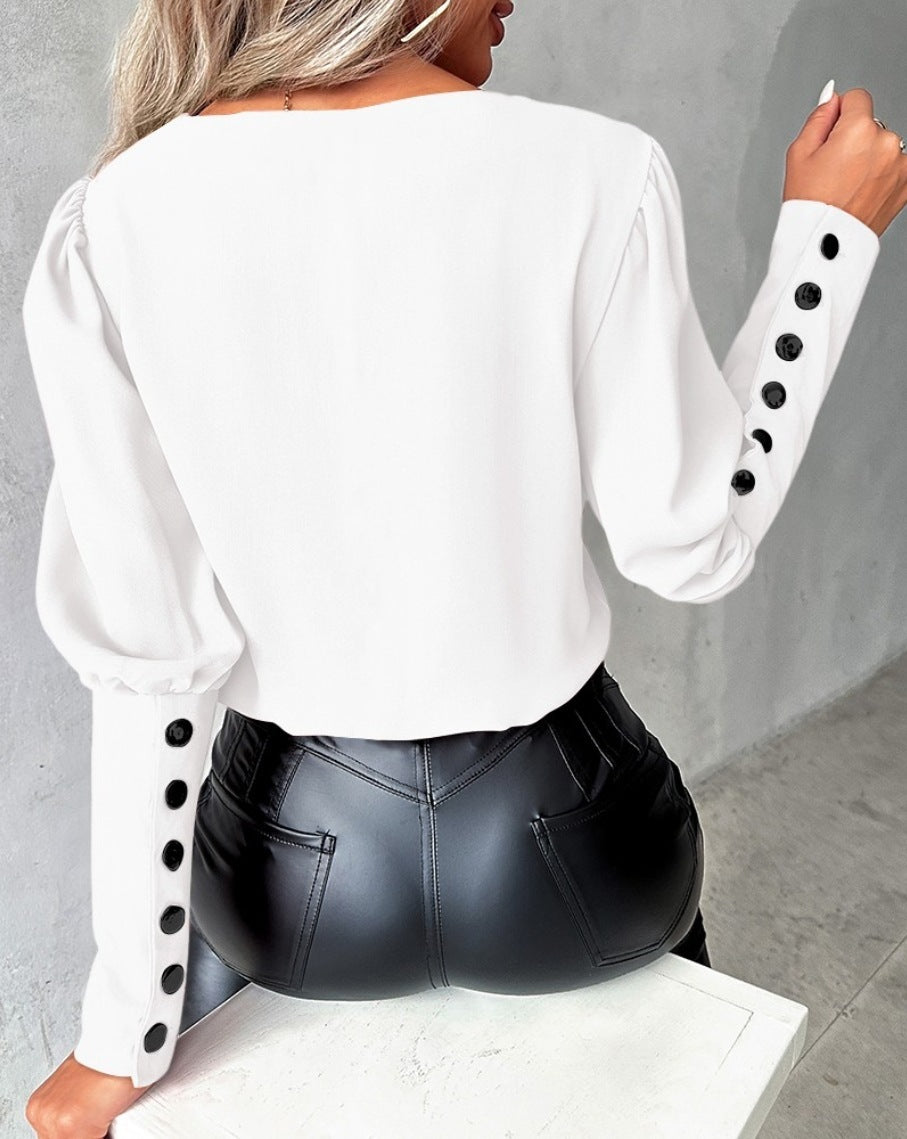 V-neck Long Sleeve Blouse
