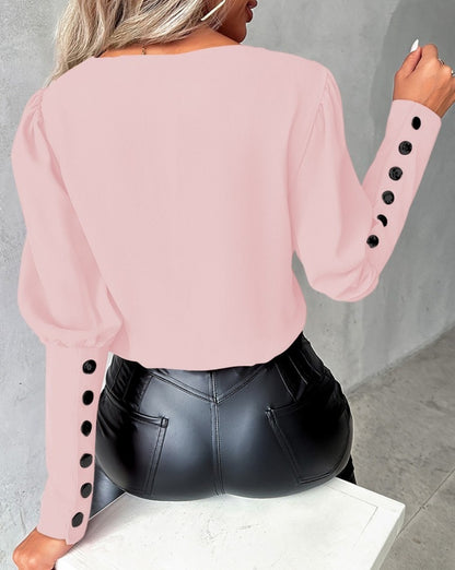 V-neck Long Sleeve Blouse