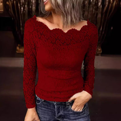 Off-neck Lace Stitching Coat Shirt