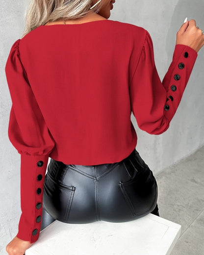 V-neck Long Sleeve Blouse