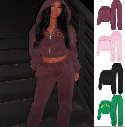Ins Letter Sports Suit Zip-up Hooded