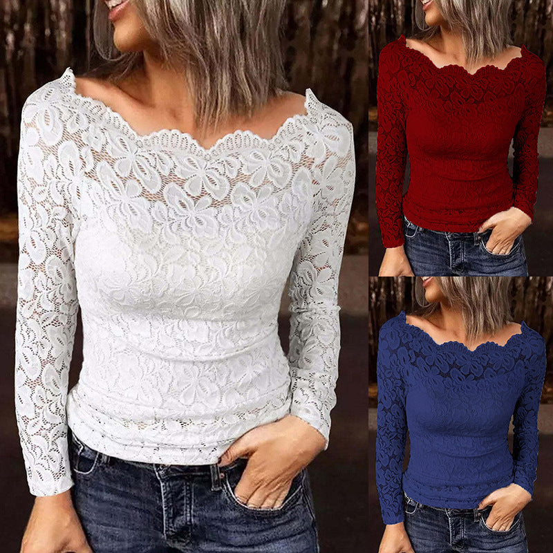 Off-neck Lace Stitching Coat Shirt
