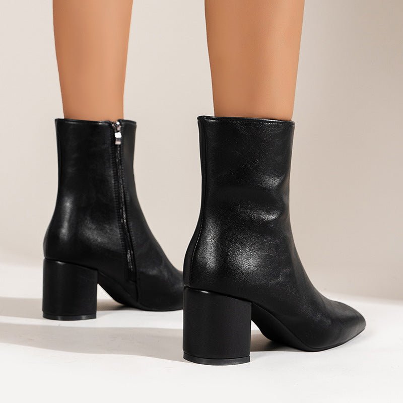 Chunky Heel Pointed Toe Boots - Damshop