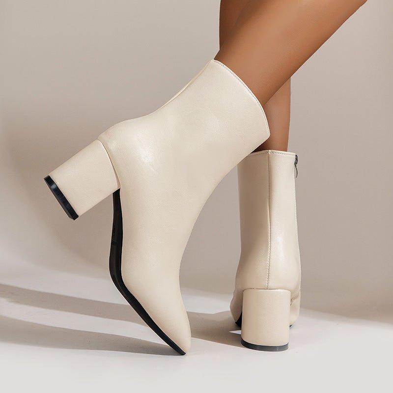 Chunky Heel Pointed Toe Boots - Damshop