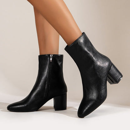 Chunky Heel Pointed Toe Boots - Damshop