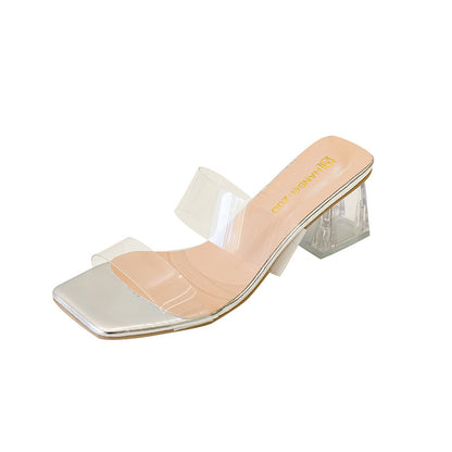 Crystal Thick Heel High Heels  Sandals
