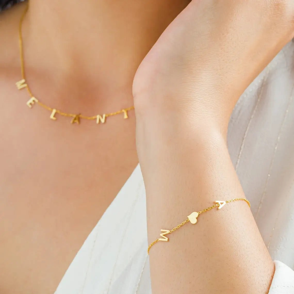 Stainless Steel Gold Color Initials Heart Bracelet Jewelry