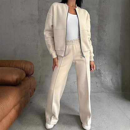 Sports Suits Zipper Jacket And Wide Leg Pants