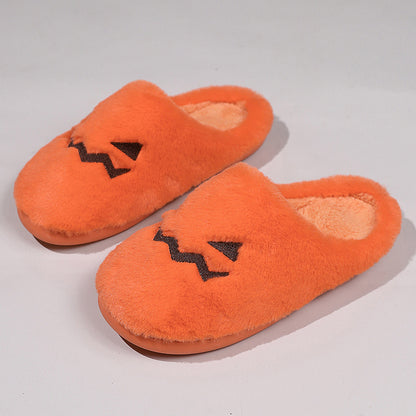 Cute Halloween Pumpkin Slippers Winter Warm Plush