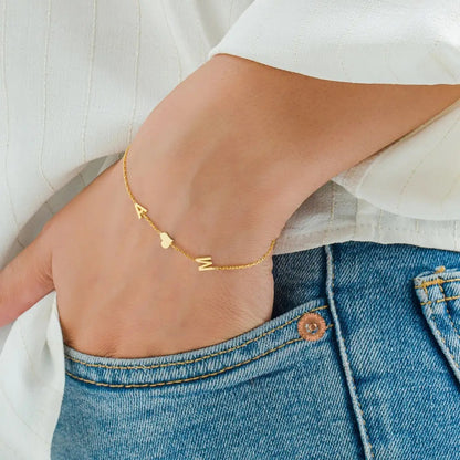 Stainless Steel Gold Color Initials Heart Bracelet Jewelry