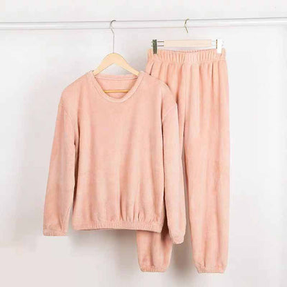 Coral Fleece Lined Padded Pajama Pants Suit