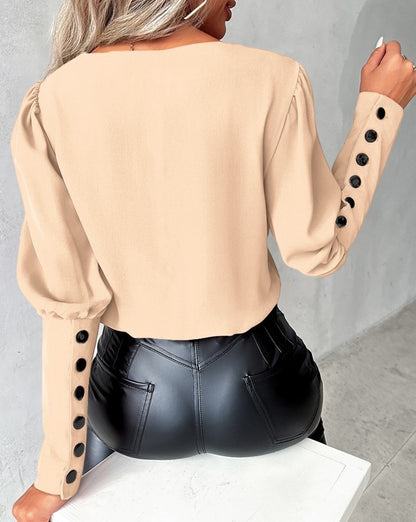 V-neck Long Sleeve Blouse