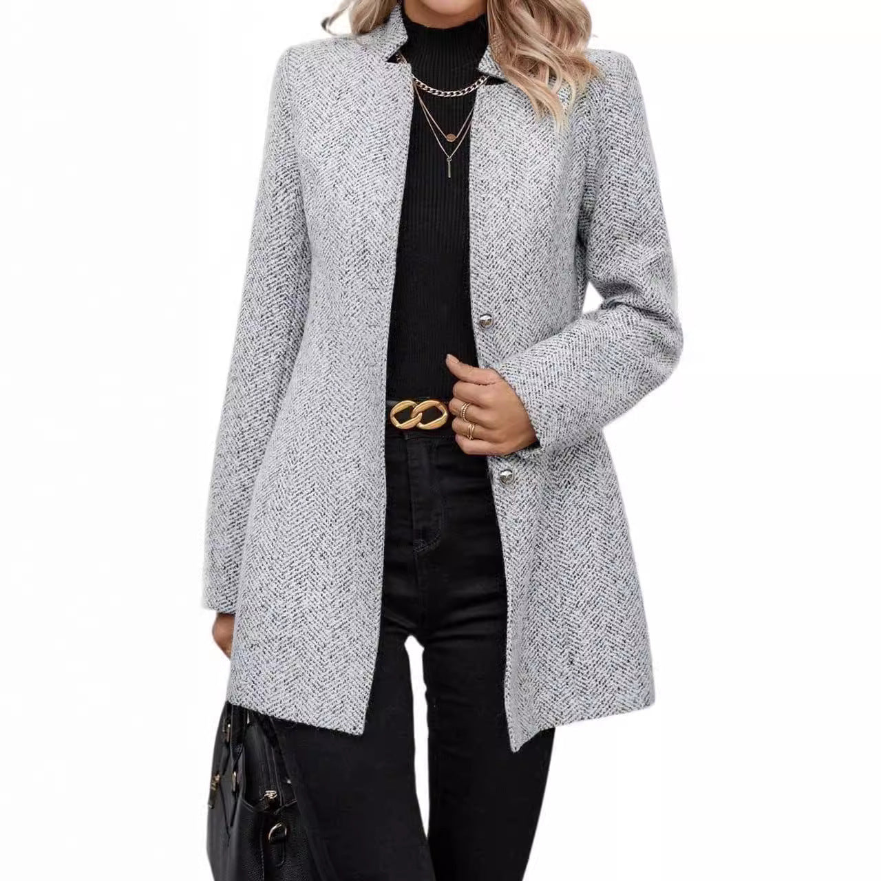 Långärmad trenchcoat-mode med knapp