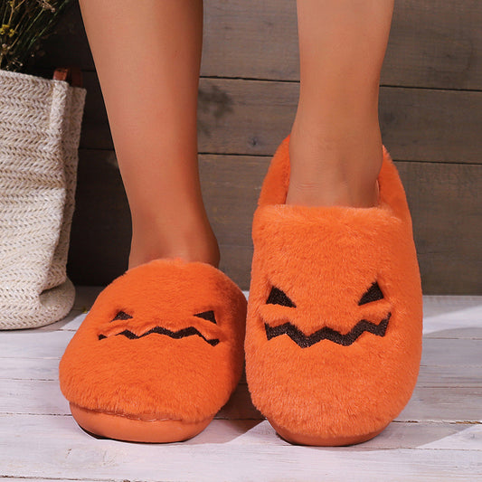 Cute Halloween Pumpkin Slippers Winter Warm Plush