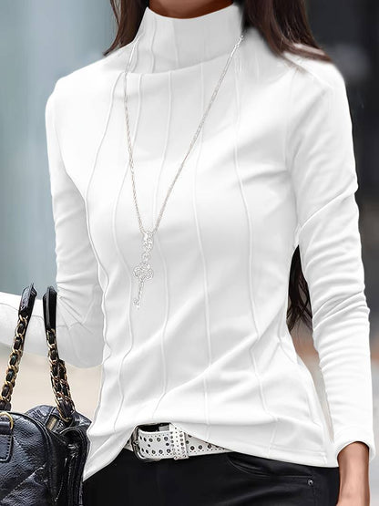 Solid Color Turtleneck Slim T-shirt