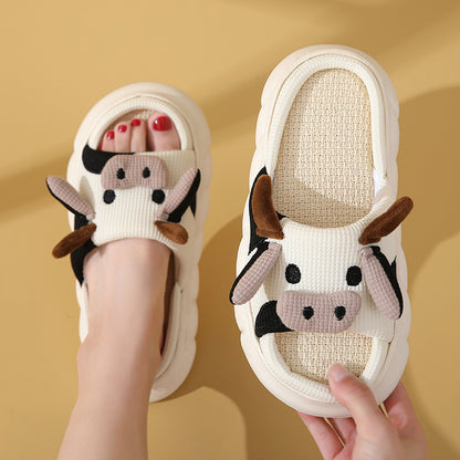 Cute Cartoon Cow Frog Slippers Linen