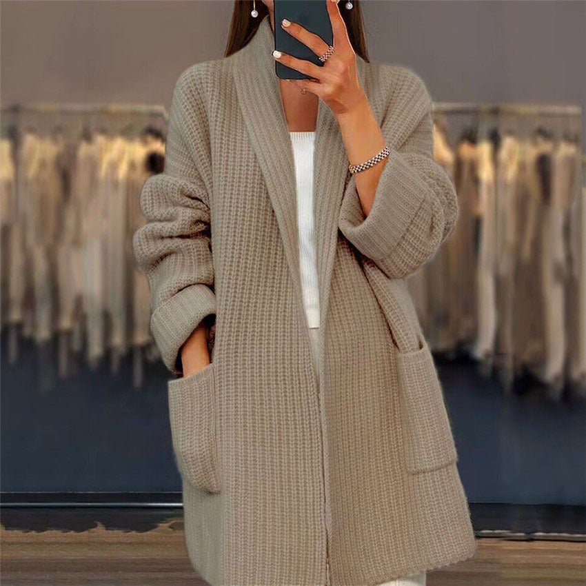 Lapel Knitted Cardigan - Damshop